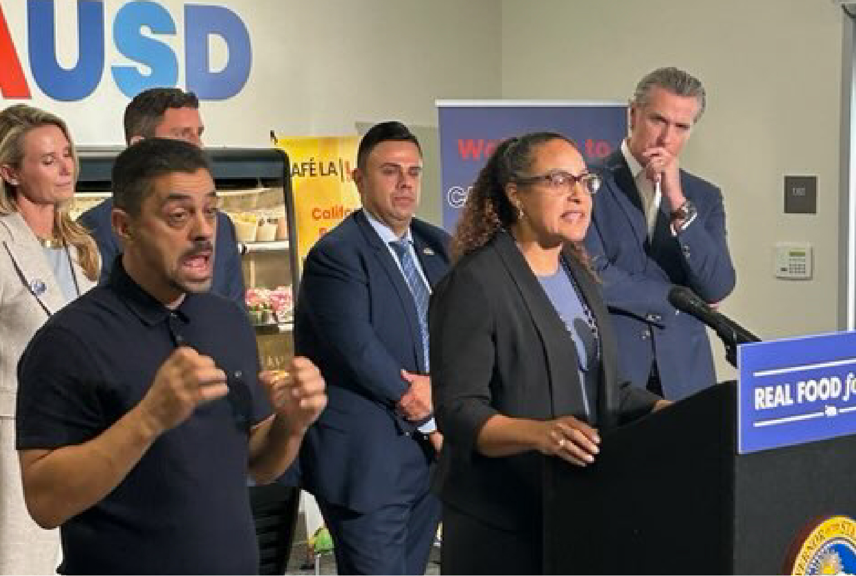 Secretary Johnson, Governor Newsom and First Partner Jennifer Siebel Newsom talk first-in-the-nation law to ban ultra-processed foods in school lunches